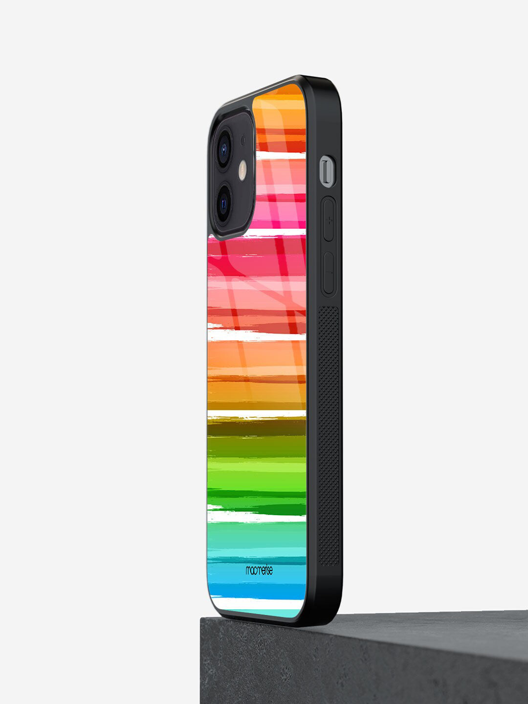 

macmerise Pink & Green Printed Colourful Brush Strokes iPhone 12 Mini Glass Phone Back Case, Multi