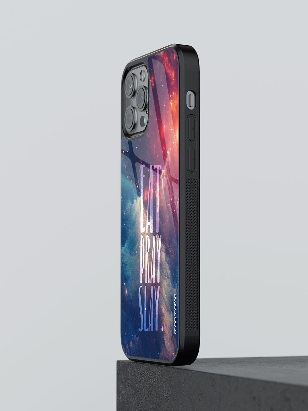

macmerise Red & Blue Printed Iphone 13 Pro Max Glass Phone Back Case
