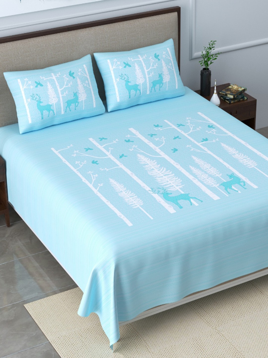 

EasyGoods Conversational 300 TC Cotton King Bedsheet with 2 Pillow Covers, Blue