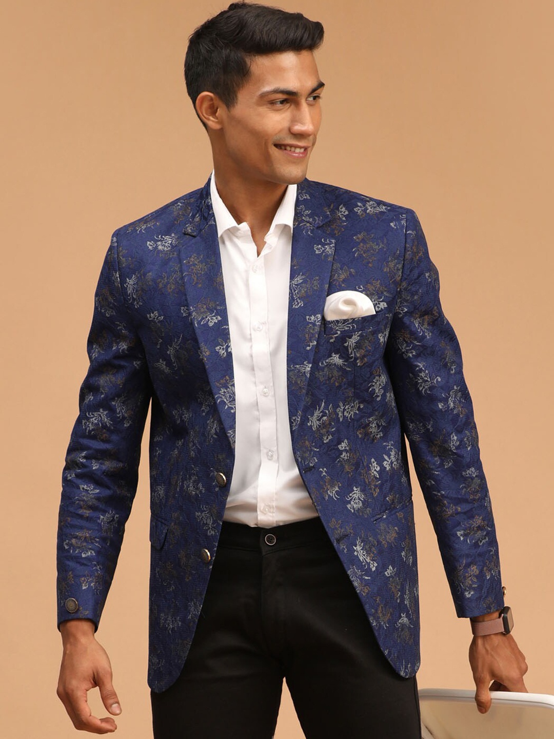 

VASTRAMAY Men Navy Blue Printed Blazer