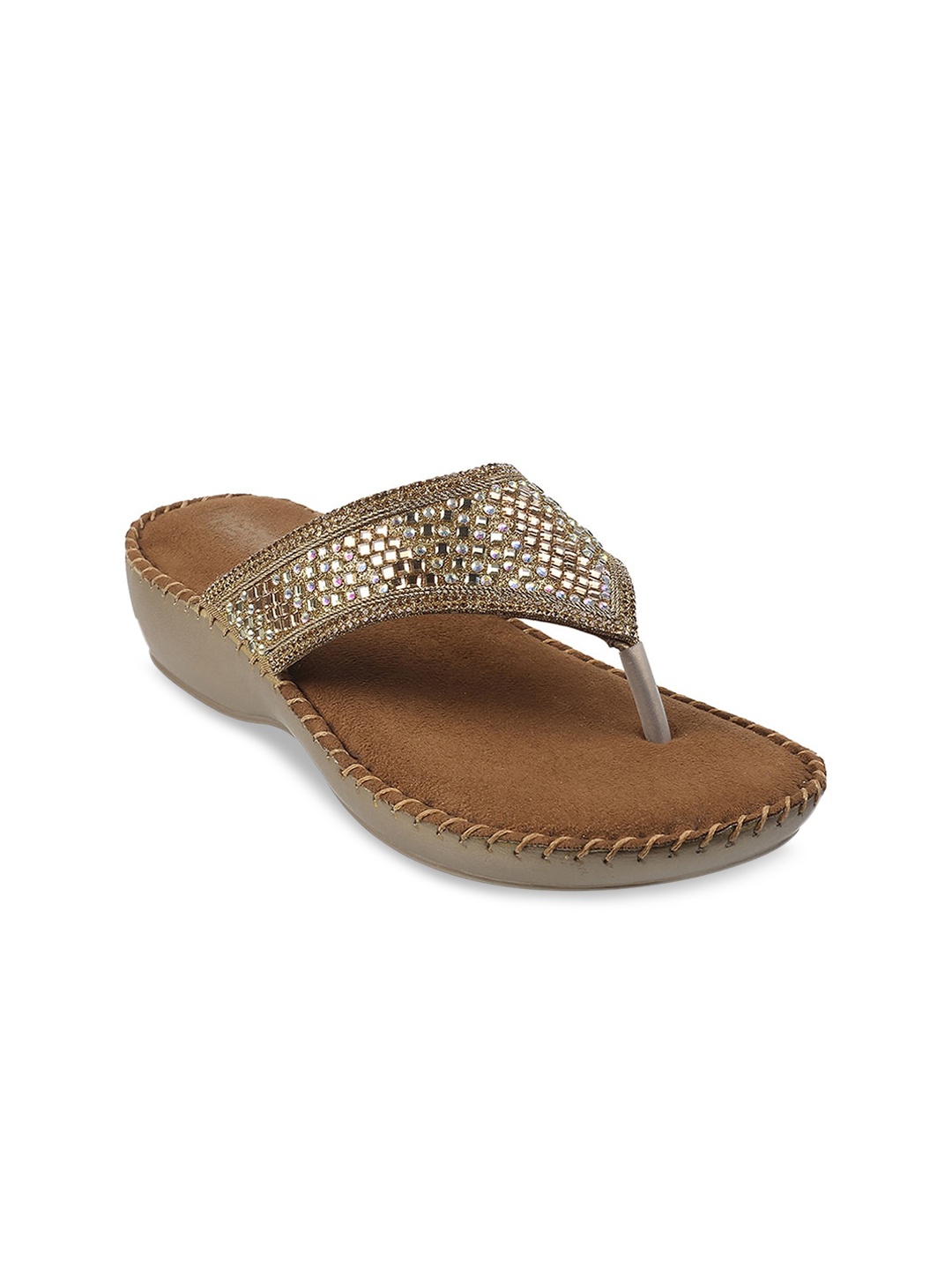 

Mochi Women Embellished T-Strap Flats, Gold