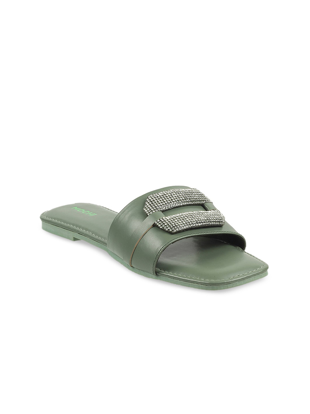 

Mochi Women Green Embellished Open Toe Flats