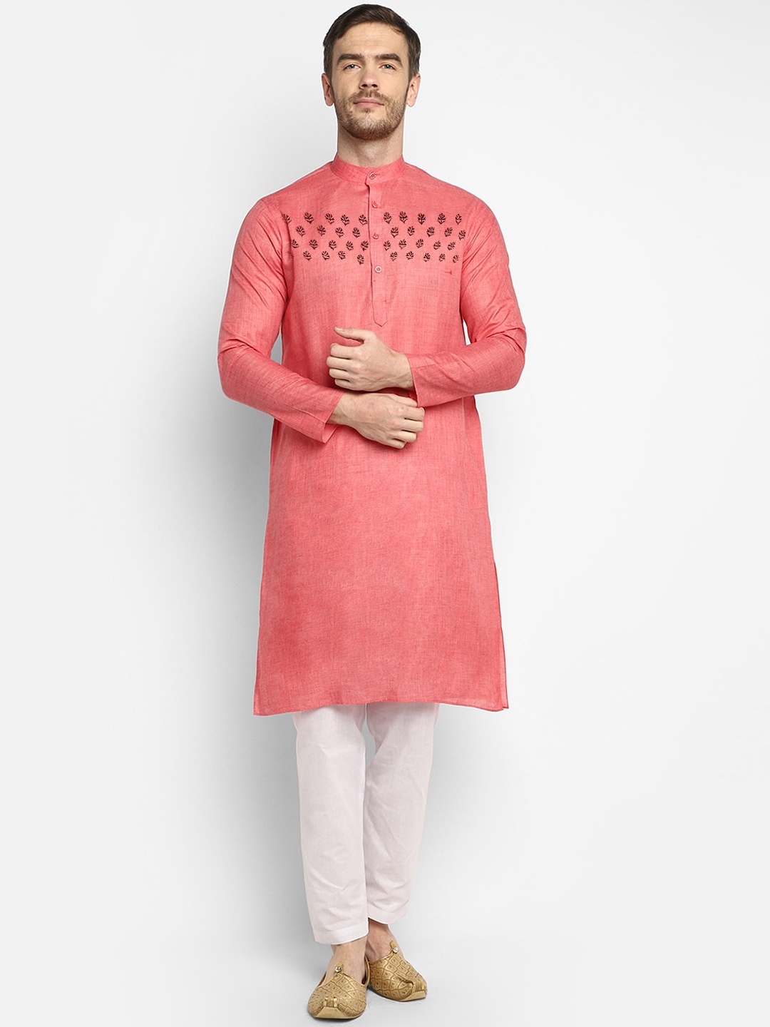 

DEVOILER Men Peach-Coloured Ethnic Motifs Kurta with Pyjamas