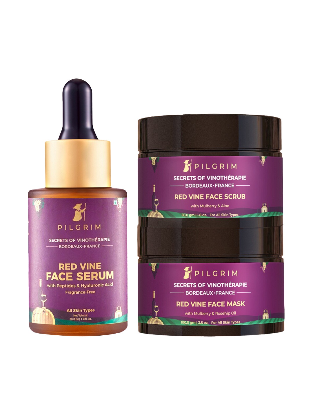 

Pilgrim Gentle Exfoliation Kit with Hyaluronic Acid for Lightening & Brightening Skin(30ml + 50g + 100g), Magenta