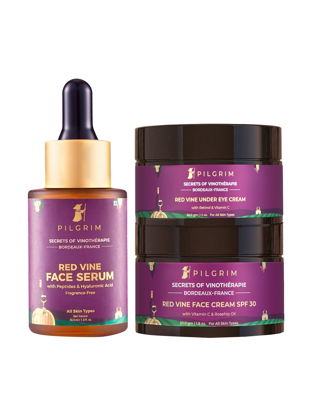 

Pilgrim Anti-Ageing Combo Kit with Retinol & Vitamin C for Daily Youthful Glow (30ml + 30g + 50g), Magenta