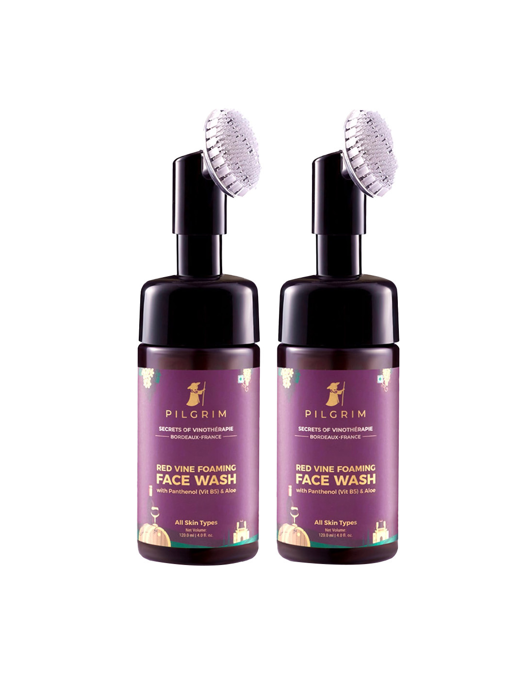 

Pilgrim Pack of 2 Foaming Face Wash with Brush for Anti Ageing & Skin Brightening (240ml), Magenta