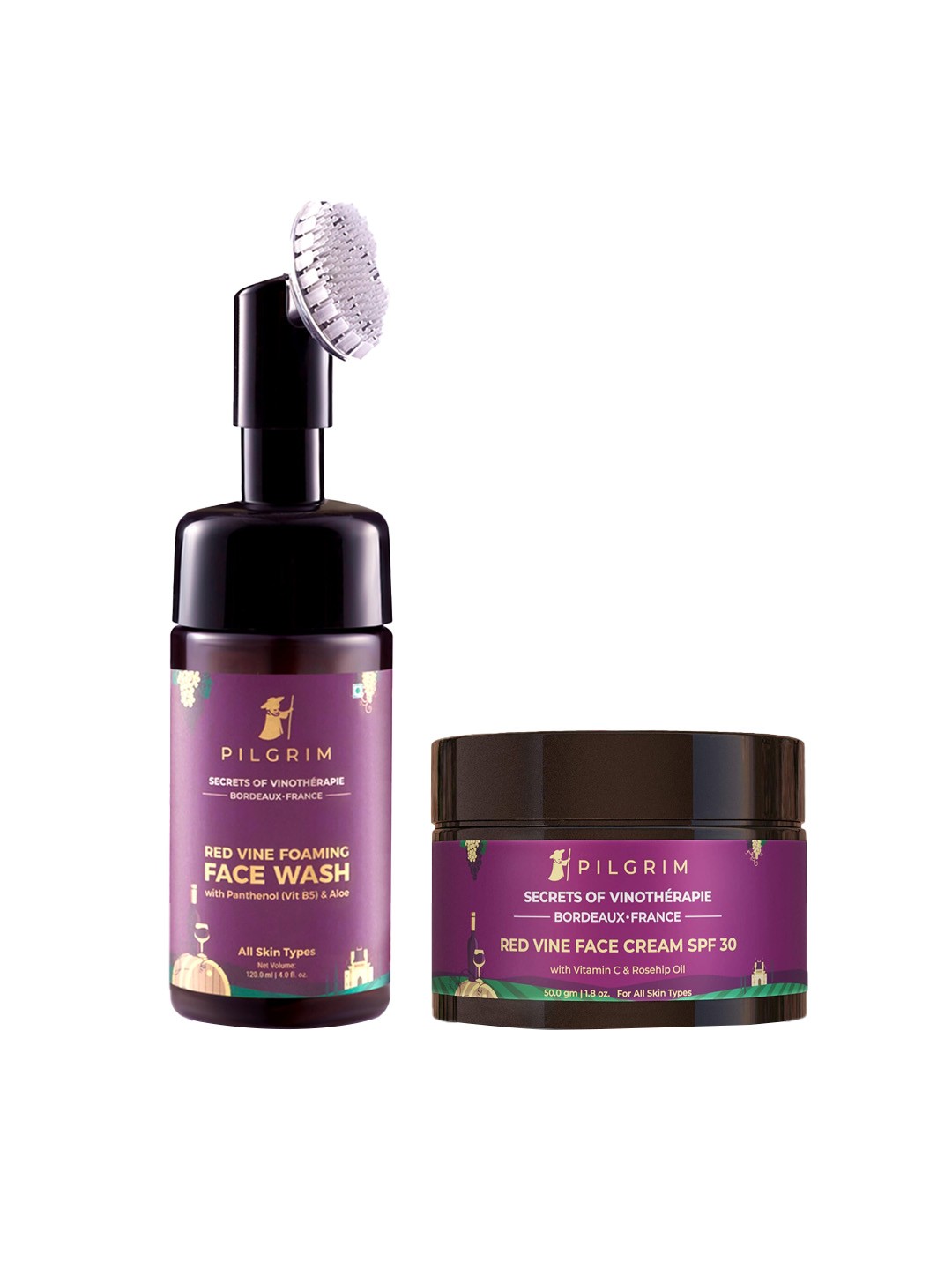 

Pilgrim Daily Essential Set with SPF 30 for Anti Ageing & Skin Brightening (120ml + 50g), Magenta