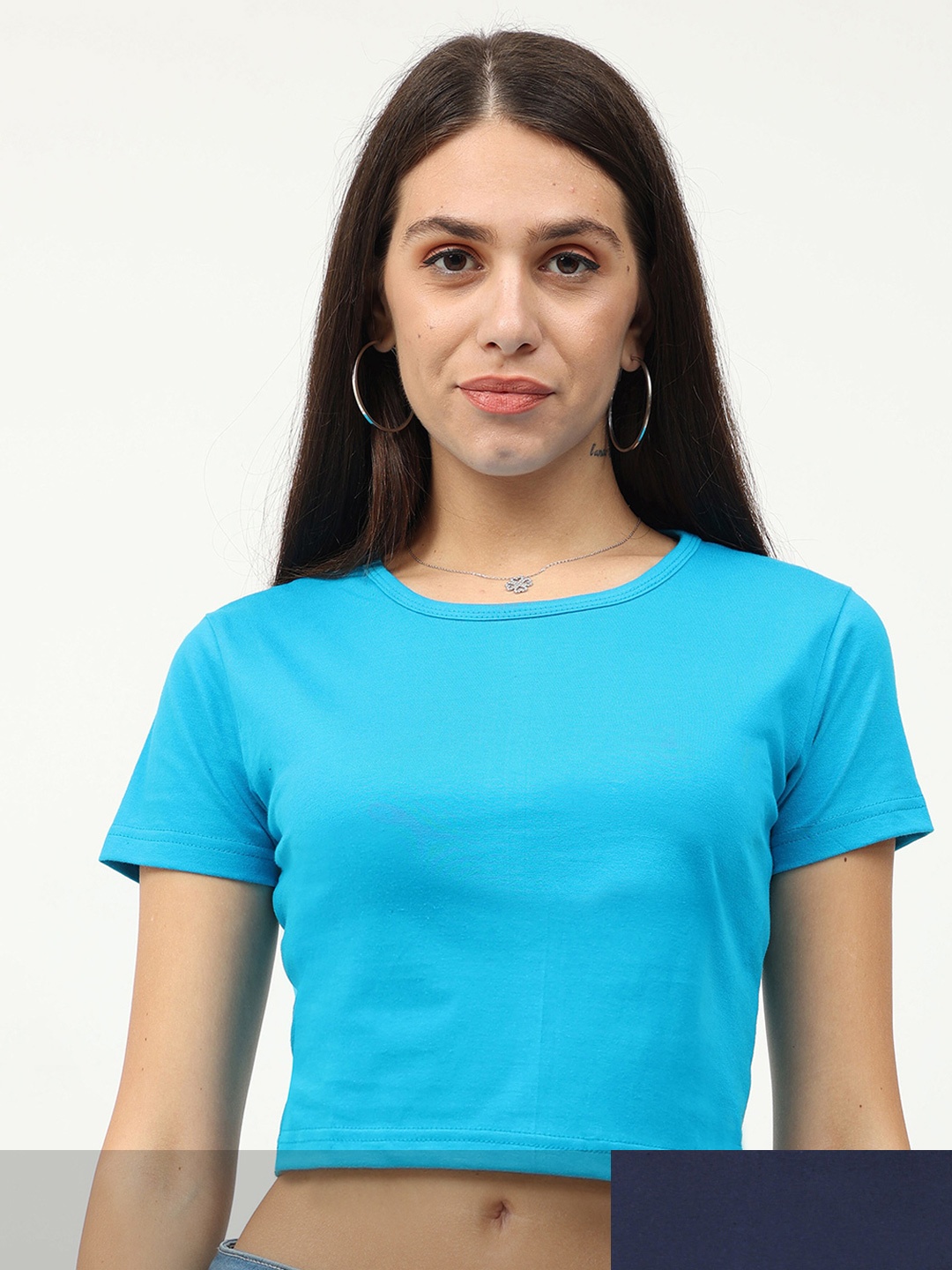 

Fleximaa Women Pack of 2 Blue & Navy Blue Round Neck Crop Top
