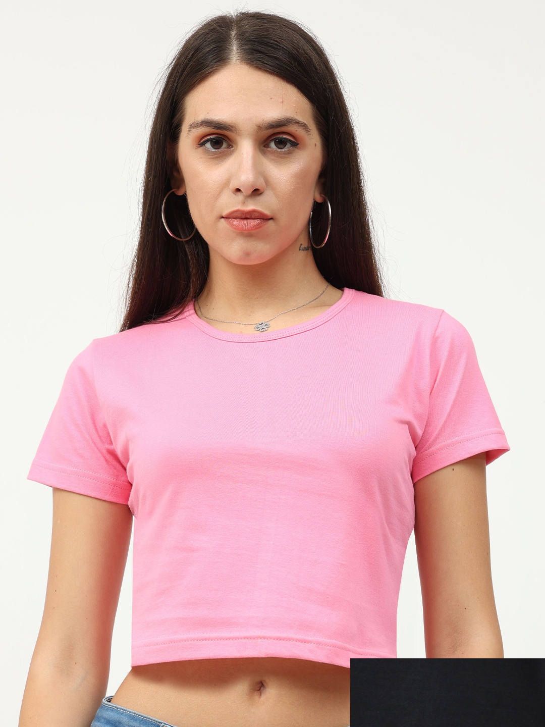 

Fleximaa Woman Pack of 2 Pink & Black Crop Top, Multi