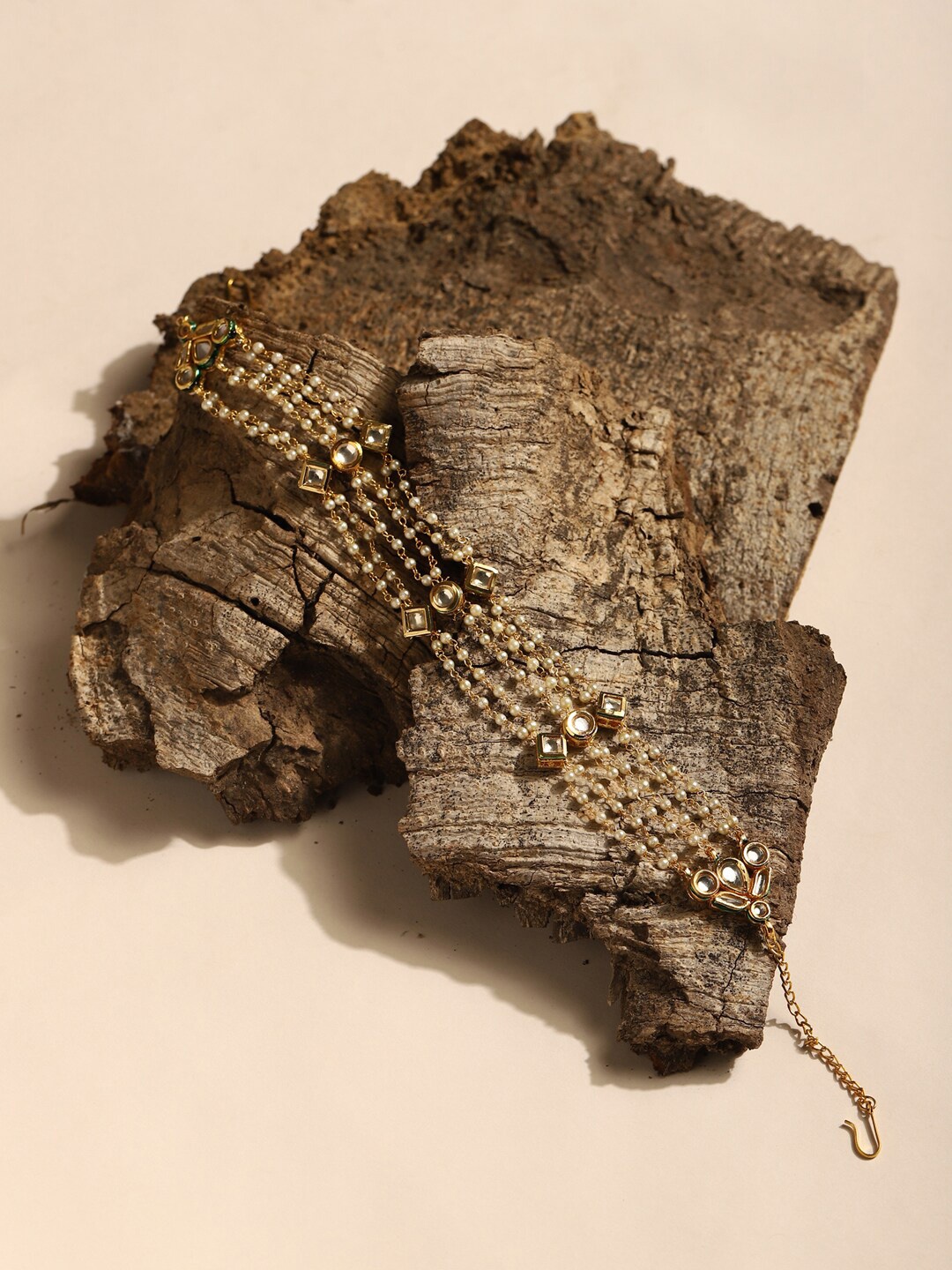 

Ruby Raang Gold-Plated White Kundan-Studded & Pearl Head Chains
