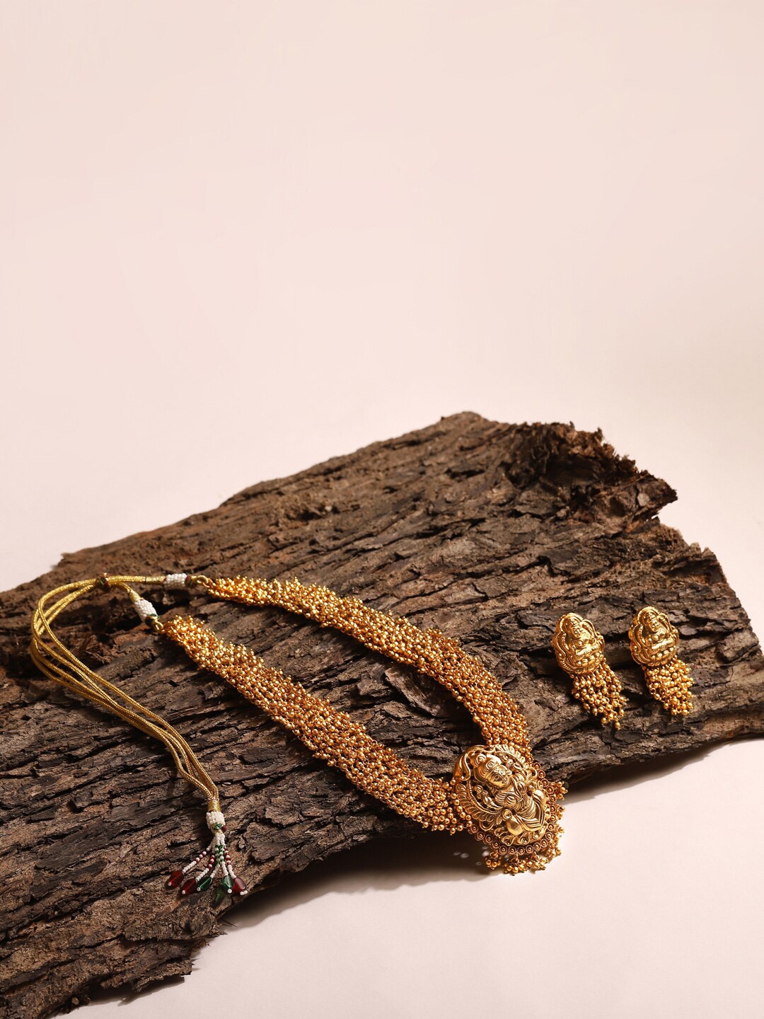 

Ruby Raang Gold-Plated Pearls Beaded Temple Jewellery Set