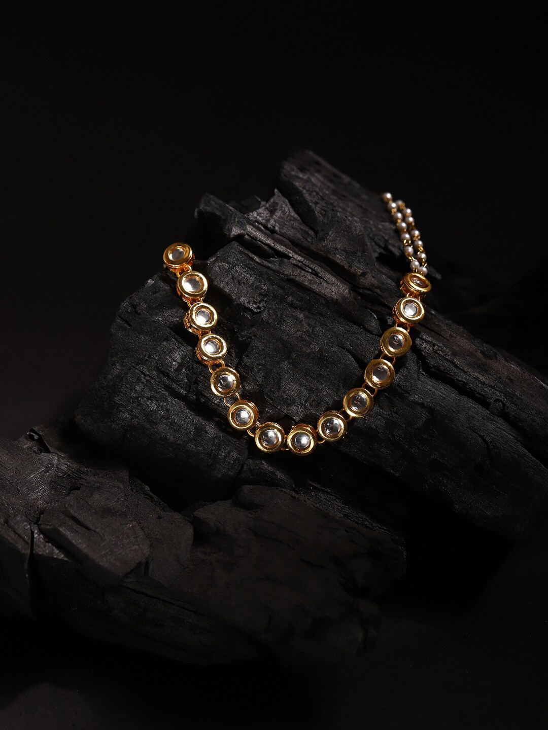 

Ruby Raang Gold-Plated White Kundan-Studded & Pearl Beaded Matha Patti