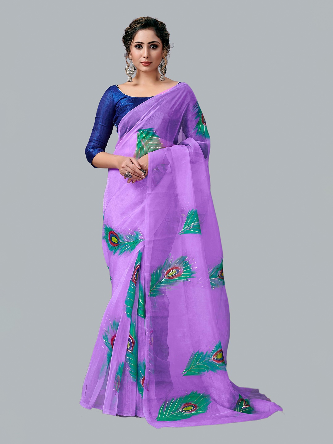

Fashion FRICKS Blue & Green Ethnic Motifs Organza Saree