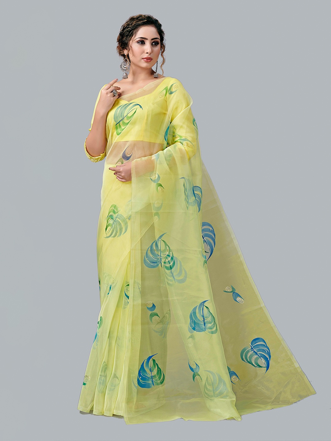 

Fashion FRICKS Green & Blue Floral Organza Saree