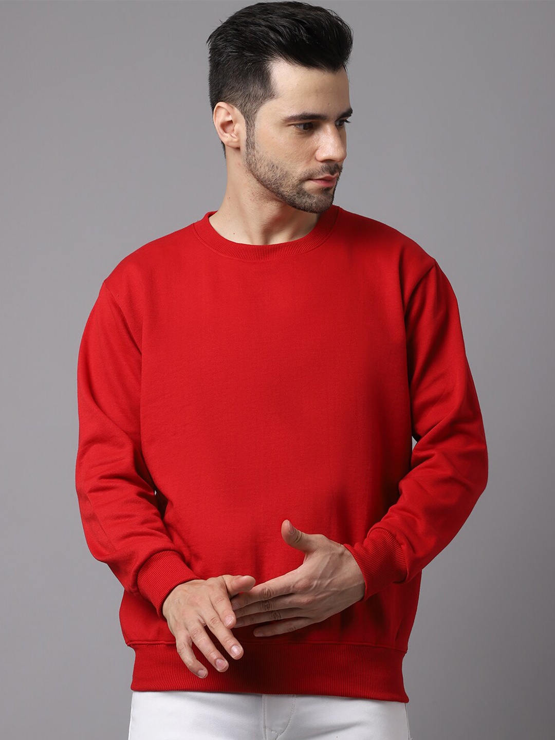 

VIMAL JONNEY Men Maroon Solid Round Neck Sweatshirt