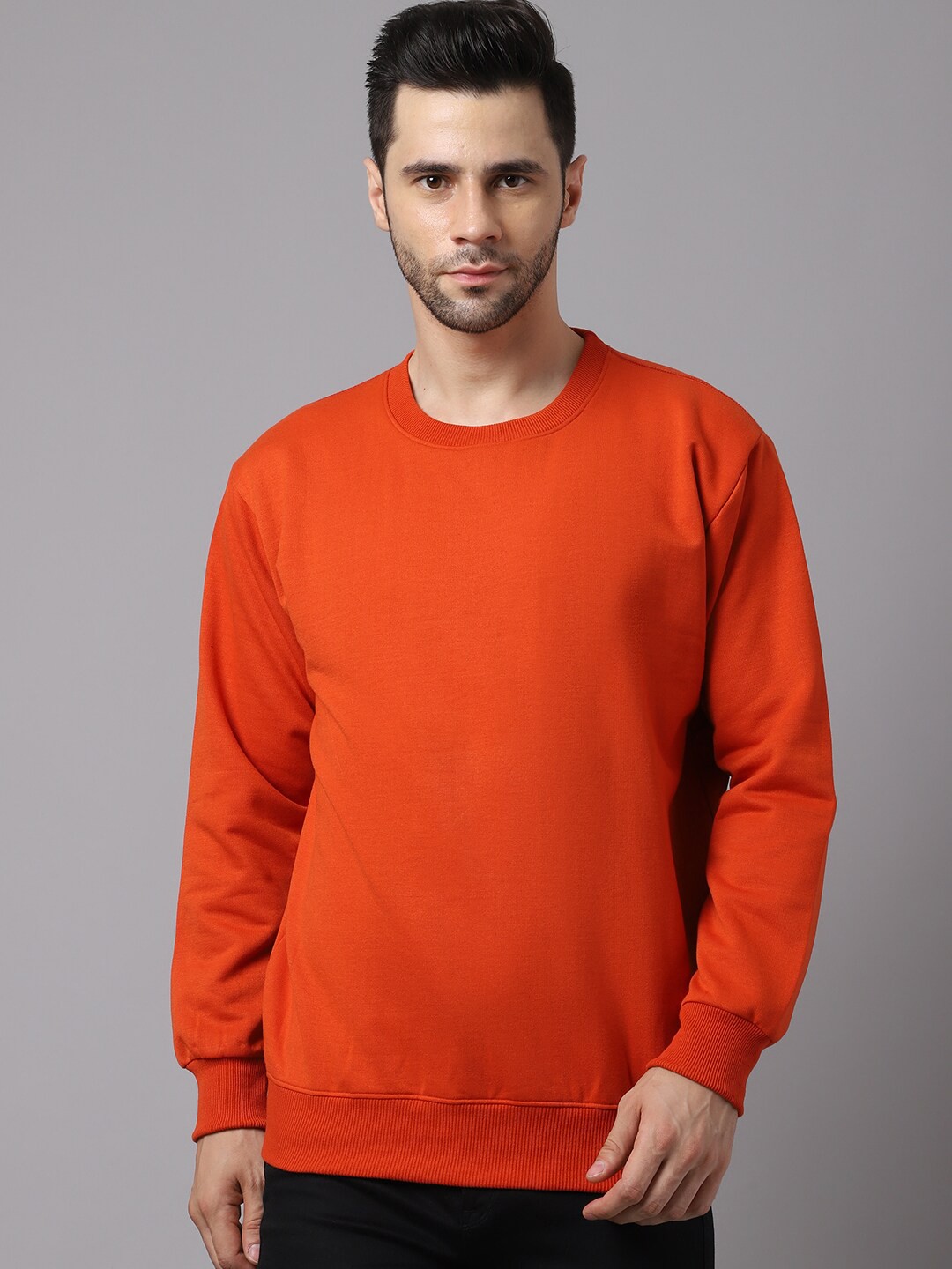 

VIMAL JONNEY Men Rust Solid Round Neck Sweatshirt