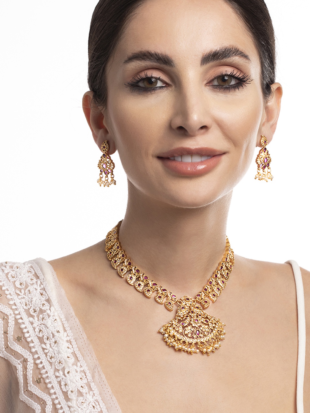 

Rubans Gold-Plated & Pink Kundan Jewellery Set