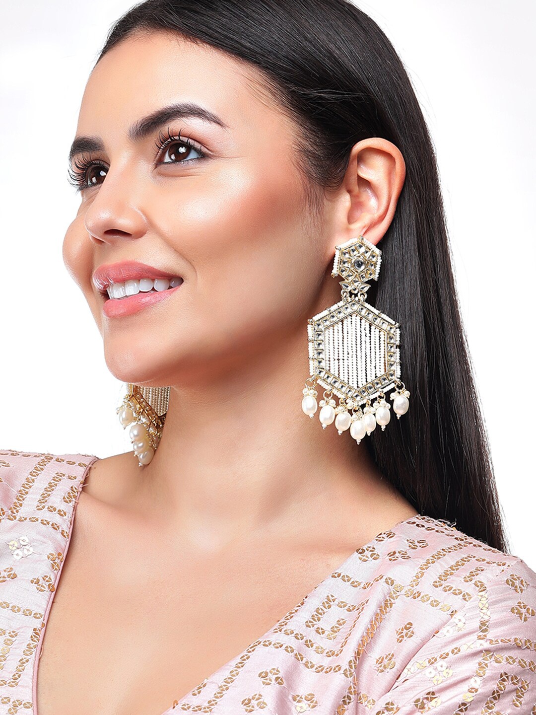 

Rubans Gold-Toned Geometric Drop Earrings