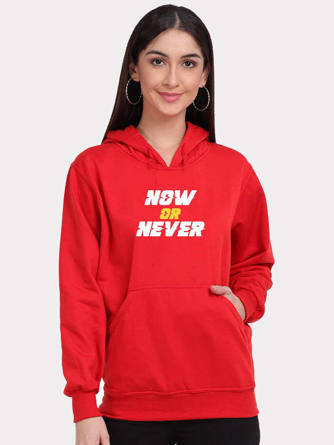 

Mad Over Print Women Red Now or Never Printed Hooded Sweatshirt