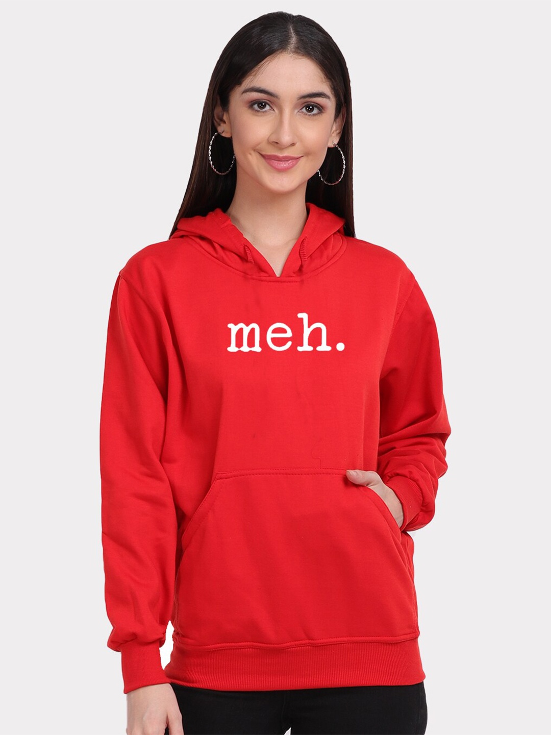 

Mad Over Print Women Red Printed Cotton Hooded Sweatshirt