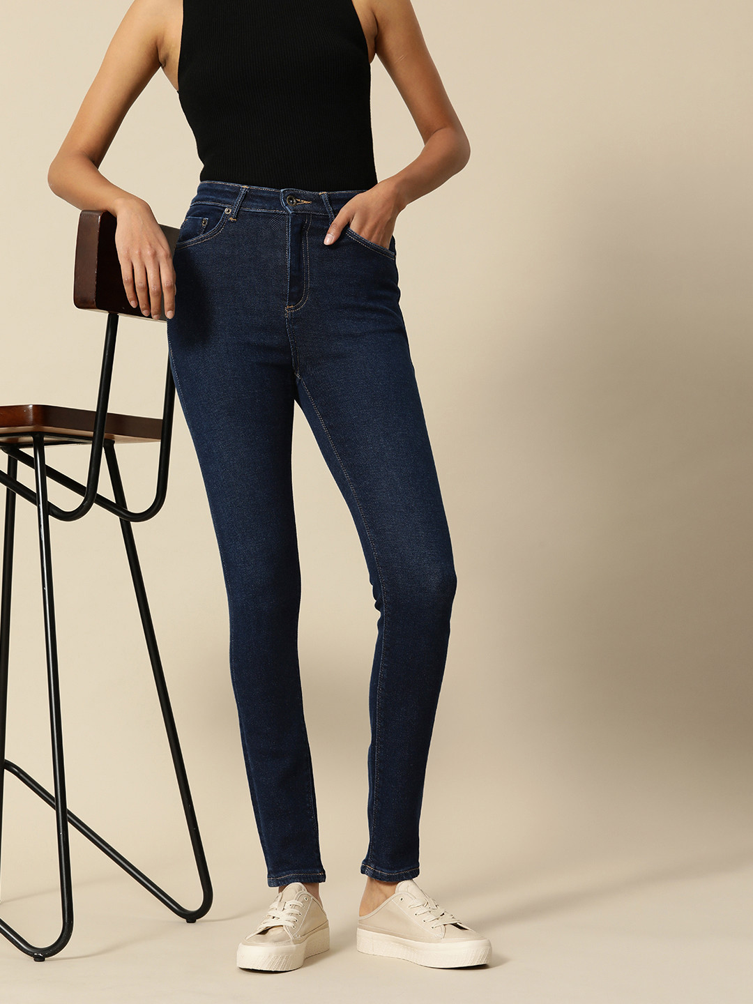 

BOWER Women Navy Blue Skinny Fit High-Rise Stretchable Jeans