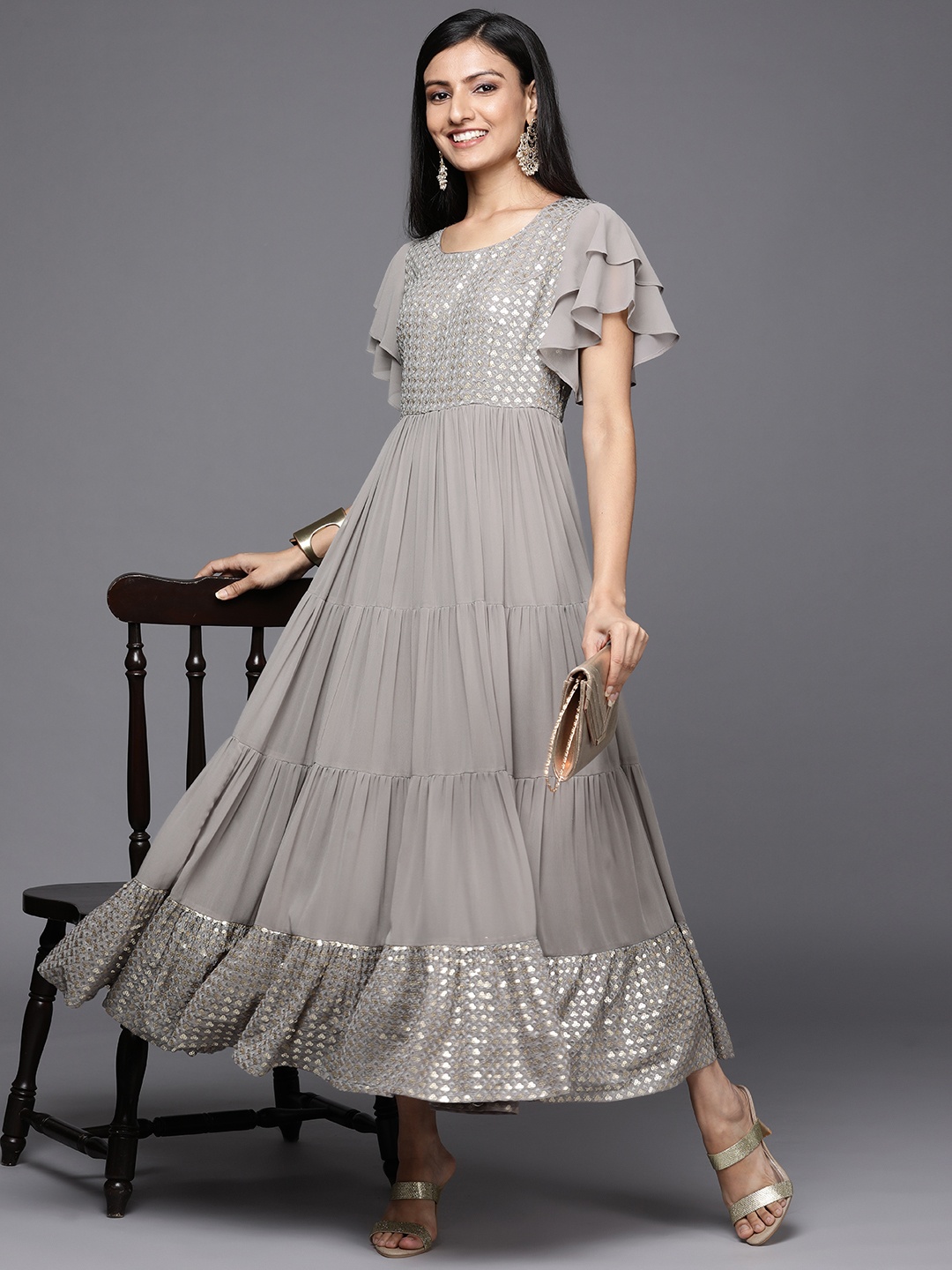 

Libas Grey Embellished Georgette Maxi Dress