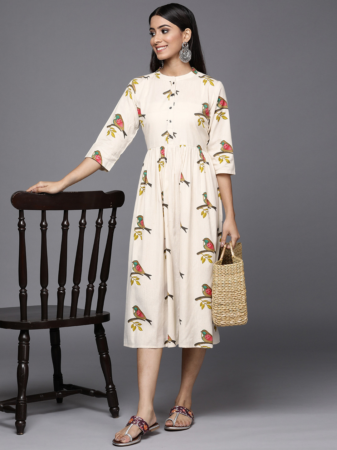 

Libas Printed Cotton Midi Dress, Off white