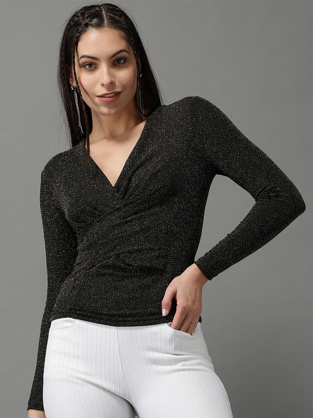 

SHOWOFF Gold-Toned V-Neck Wrap Top
