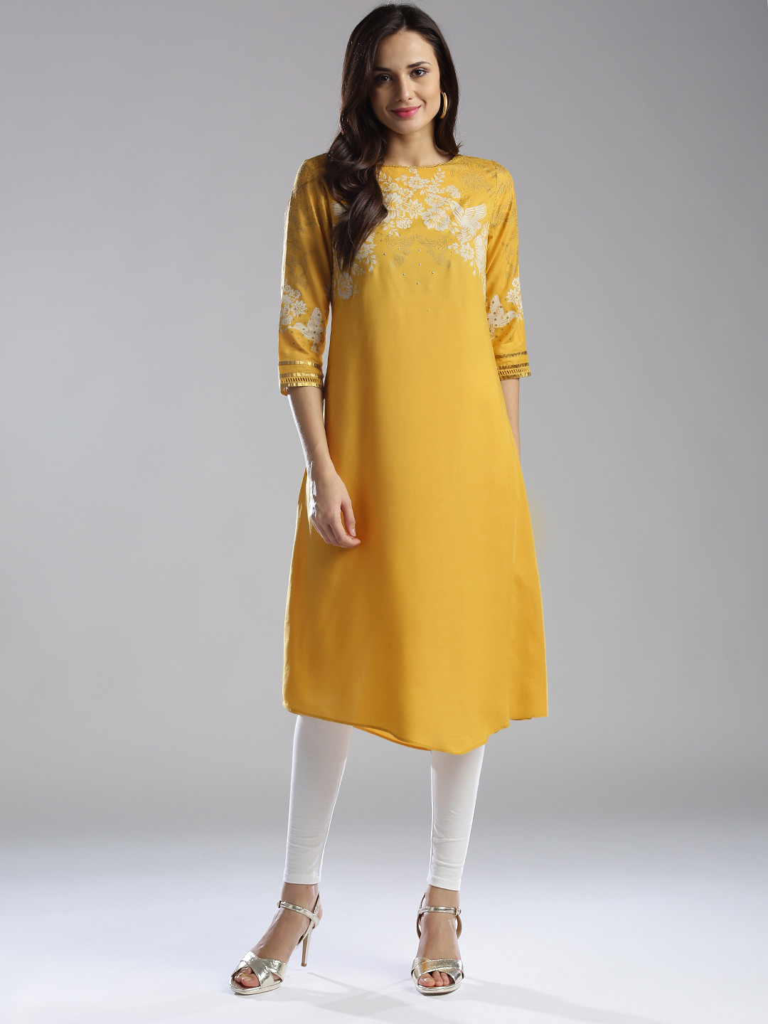 

W Women Mustard Yellow Printed A-Line Kurta