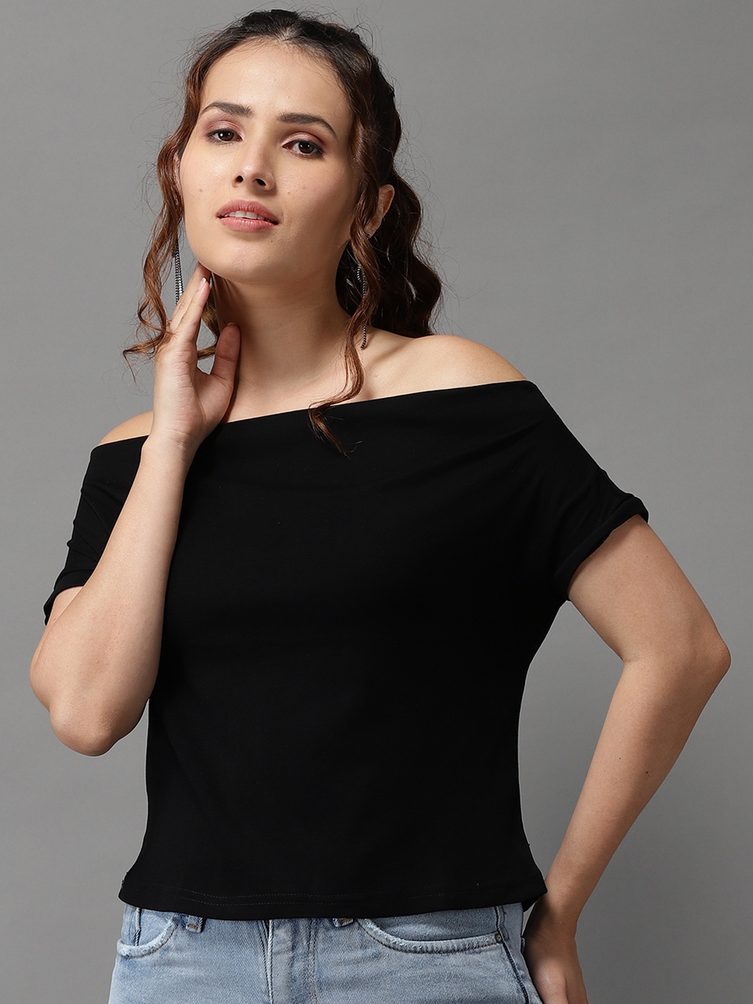 

SHOWOFF Black Off-Shoulder Bardot Top