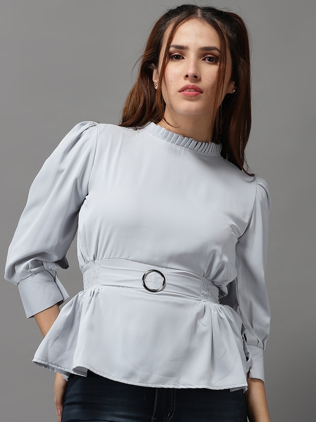 

SHOWOFF Grey Crepe Cinched Waist Top