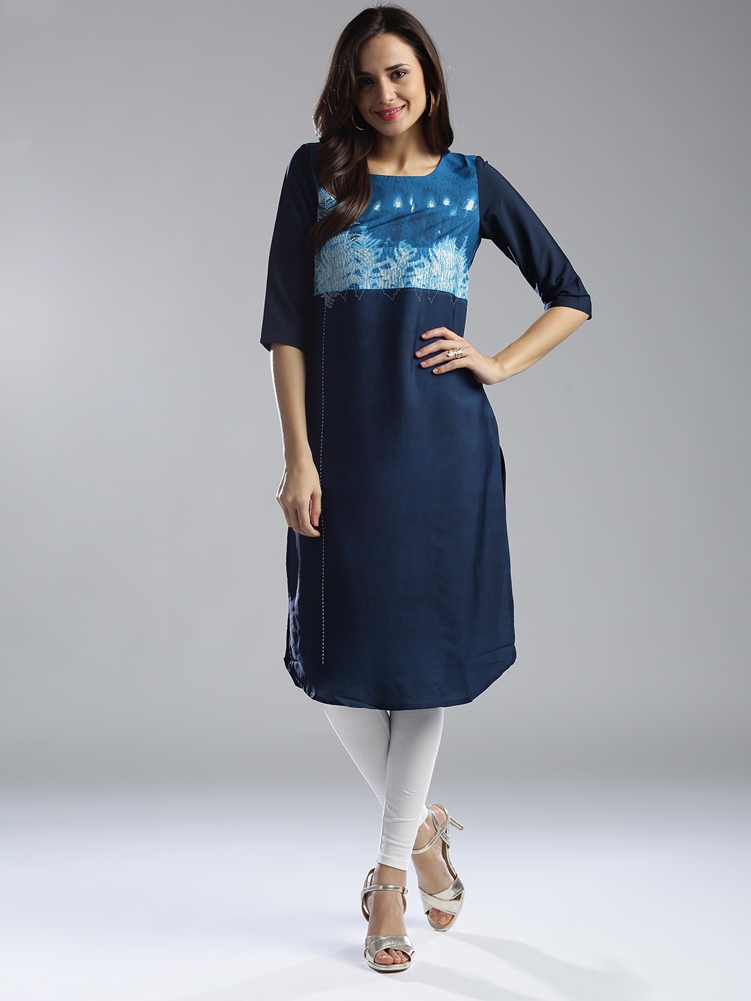 

W Women Blue Printed Straight Kurta