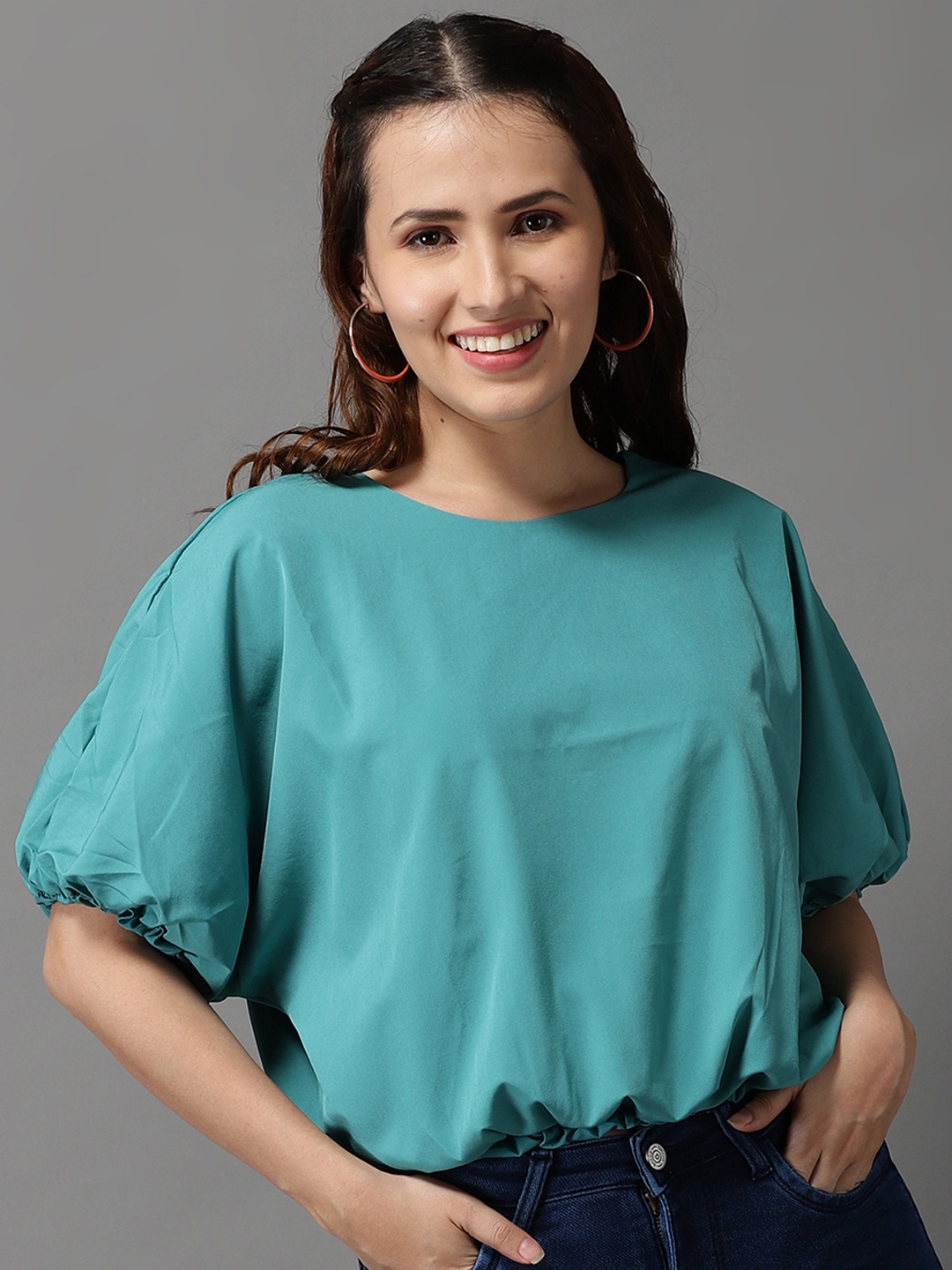 

SHOWOFF Green Cinched Waist Top