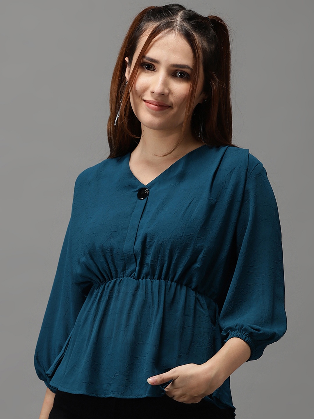 

SHOWOFF Teal Green Georgette Cinched Waist Top