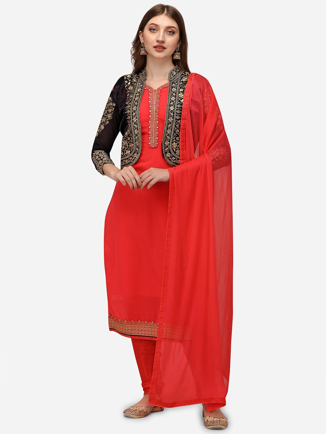 

Nivah Fashion Women Embroidered Unstitched Dress Material, Red