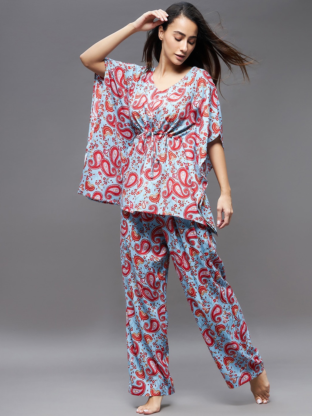 

Miss Chase Women Printed Kaftan Night suit, Blue