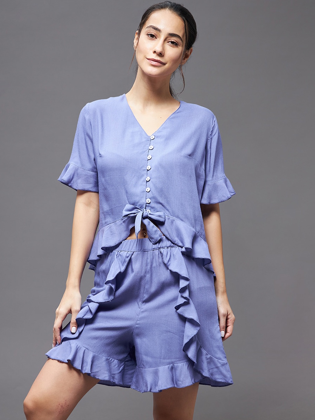 

Miss Chase Women Solid Polyester Night suit, Lavender