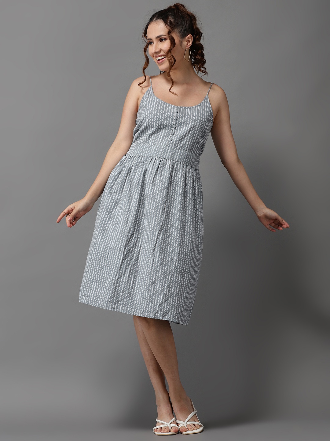 

SHOWOFF Women Grey Printed Cotton Fit & Flare Dress