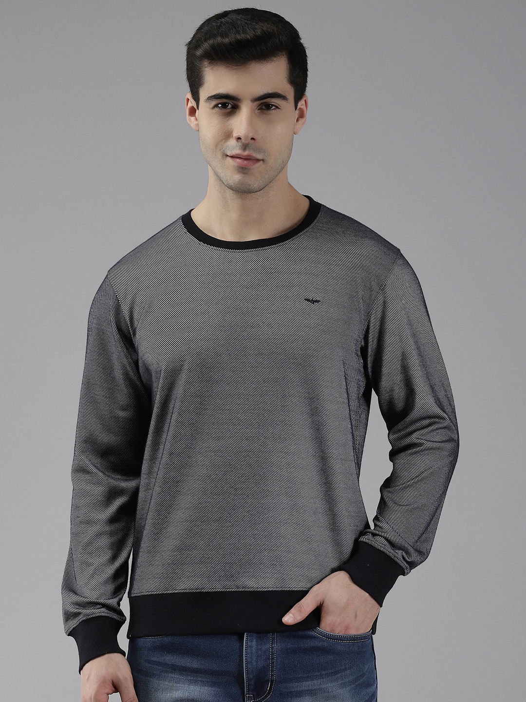 

Park Avenue Men Black & White Striped Sweatshirt