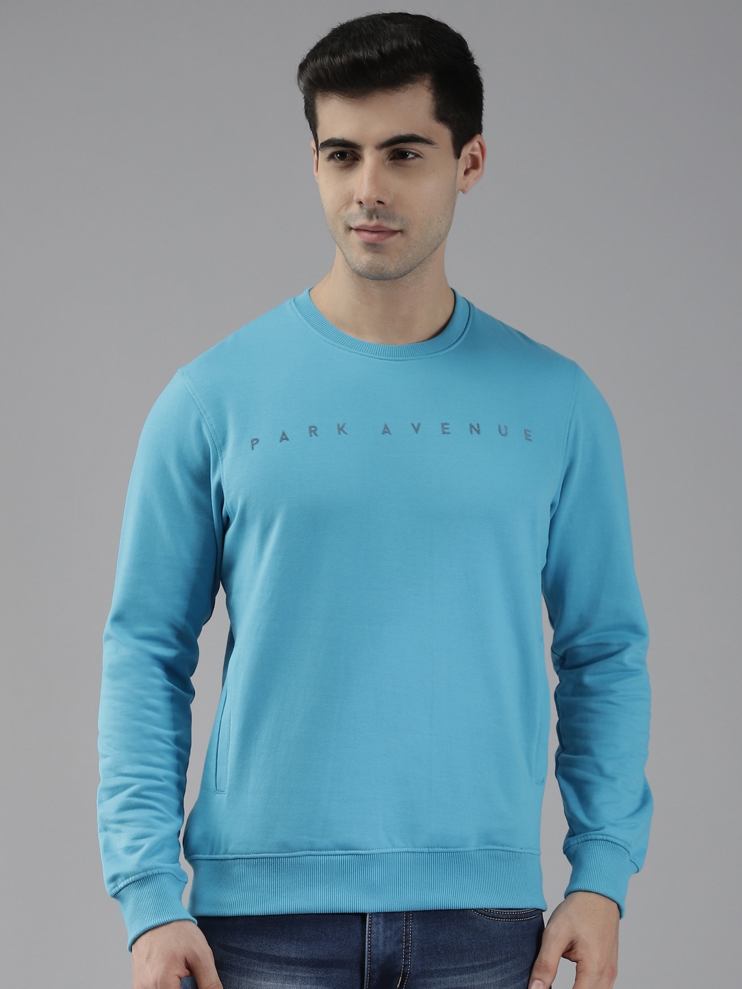 

Park Avenue Men Blue Printed Sweatshirt