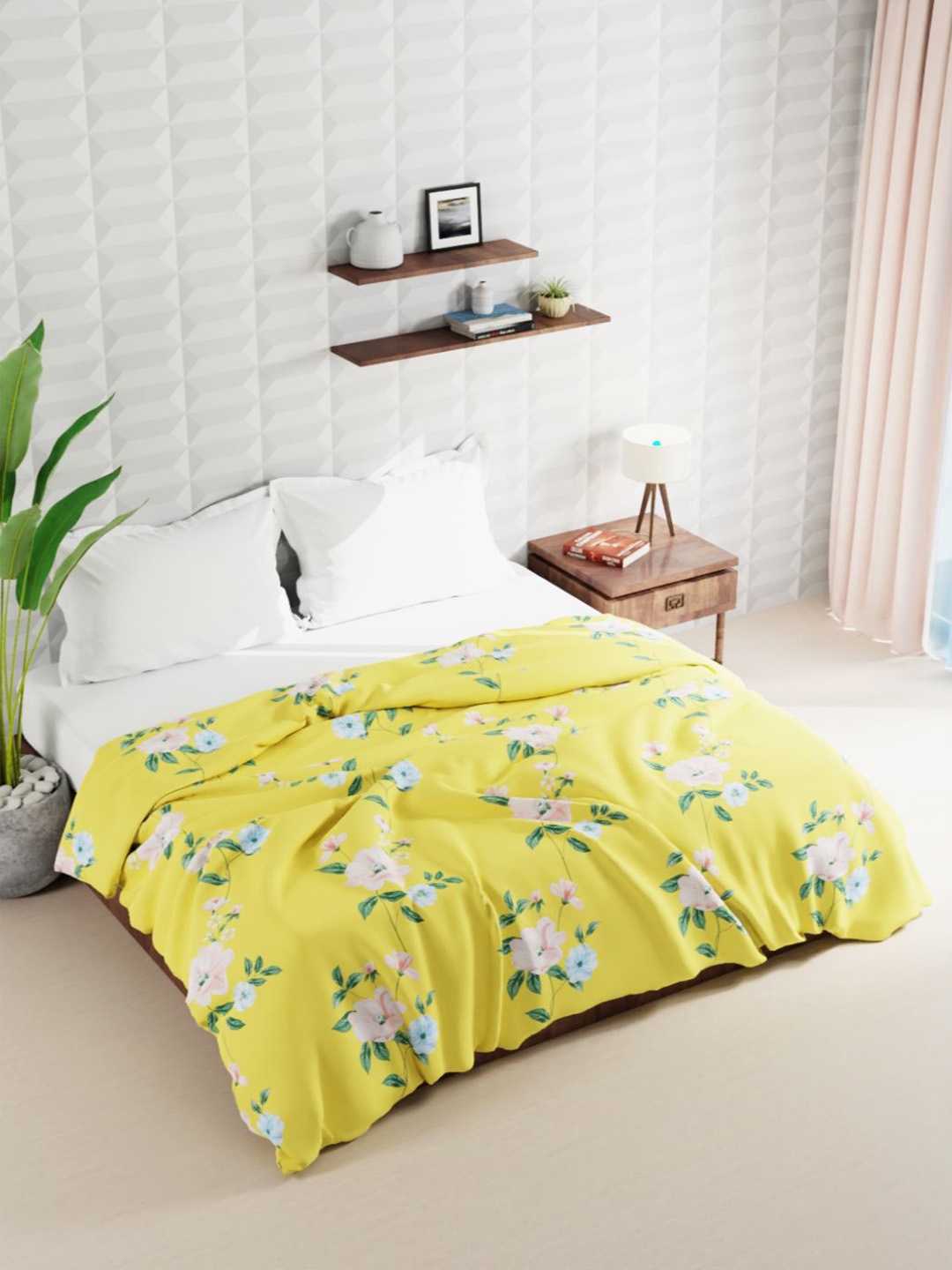 

BIANCA Floral Microfiber AC Room 120 GSM Double Bed Quilt, Yellow