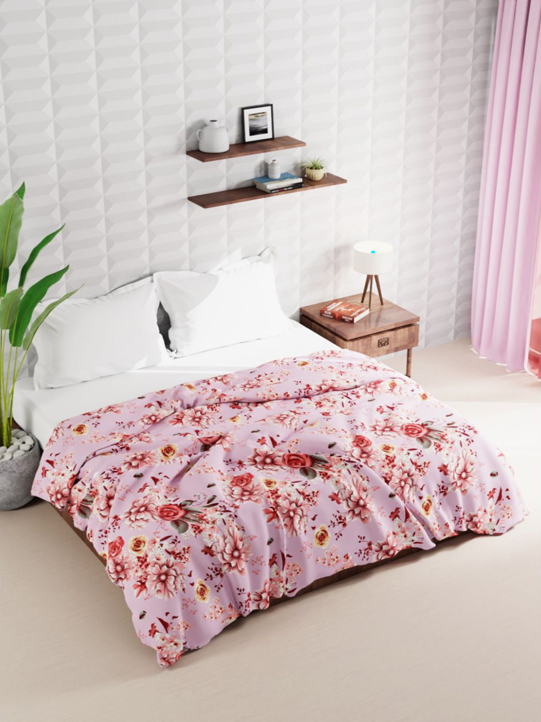 

BIANCA Floral Microfiber AC Room 120 GSM Double Bed Quilt, Pink