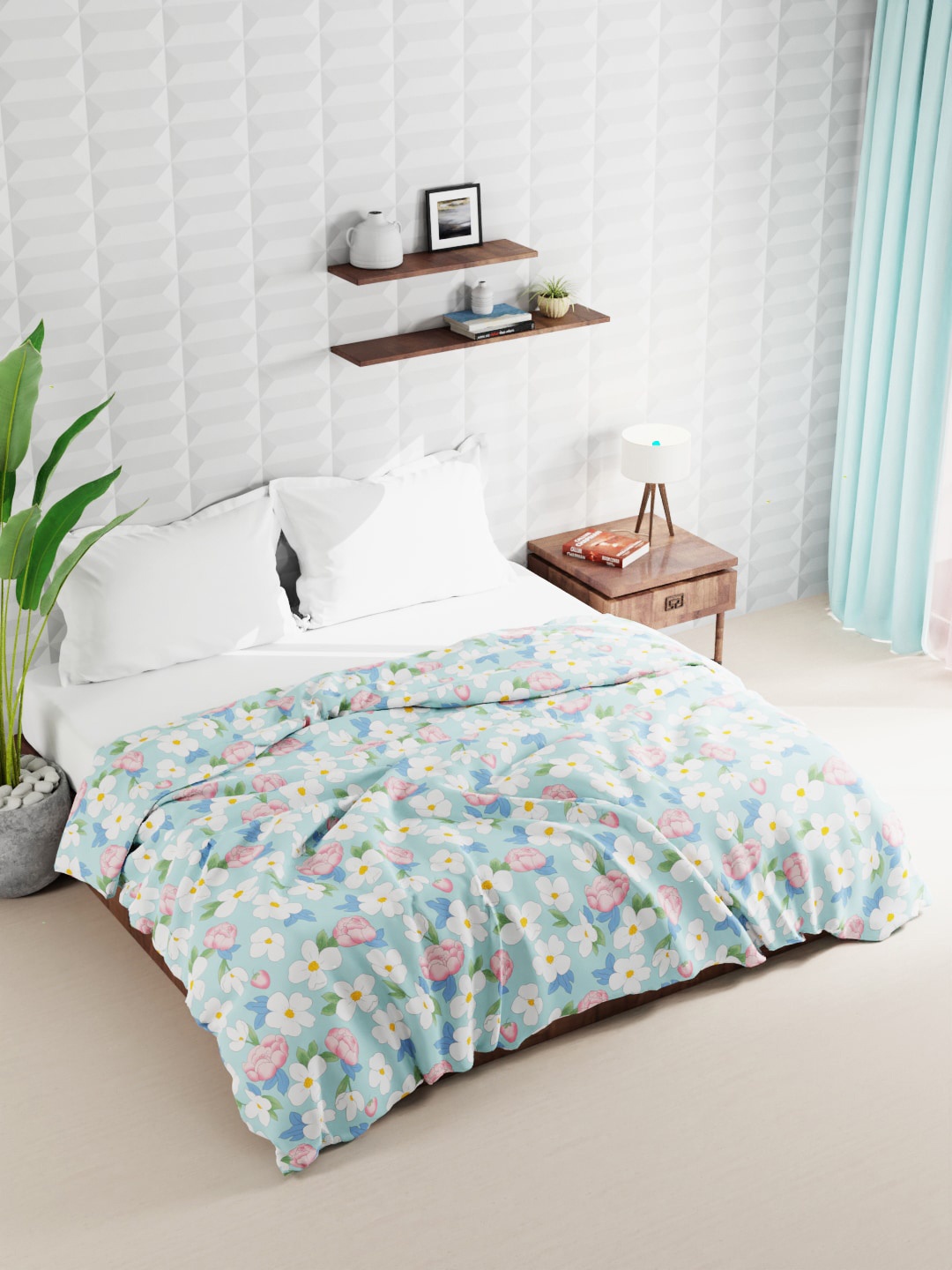 

BIANCA Blue & White Floral Printed Super Soft Microfiber Quilt