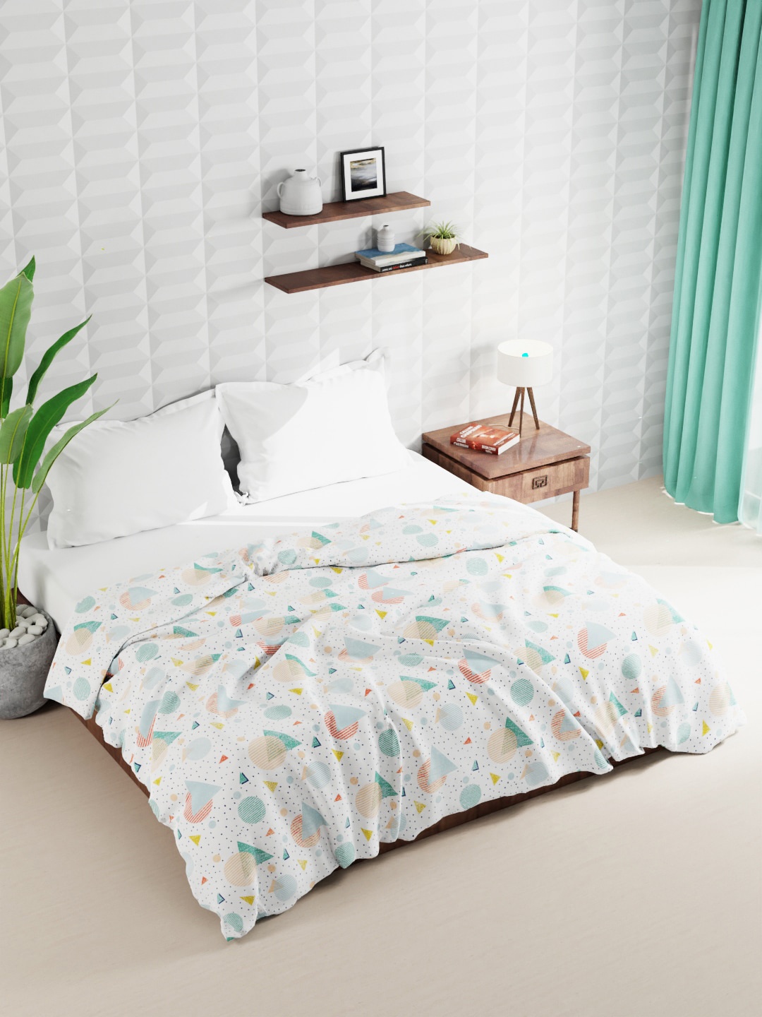 

BIANCA White & Green Geometric Microfiber AC Room Double Bed Quilt