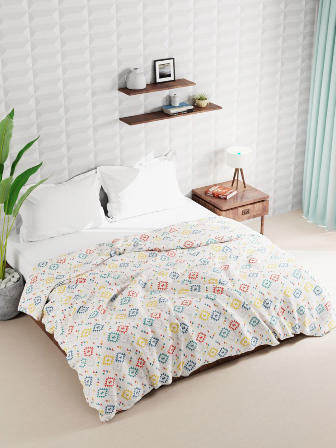 

BIANCA Peach-Coloured & Yellow Geometric Microfiber AC Room 120 GSM Double Bed Quilt