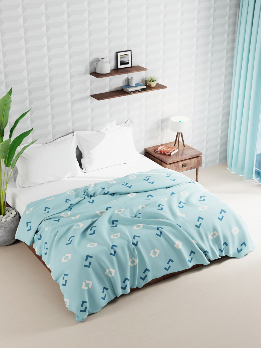 

BIANCA Blue & White Geometric Microfiber AC Room 120 GSM Double Bed Quilt