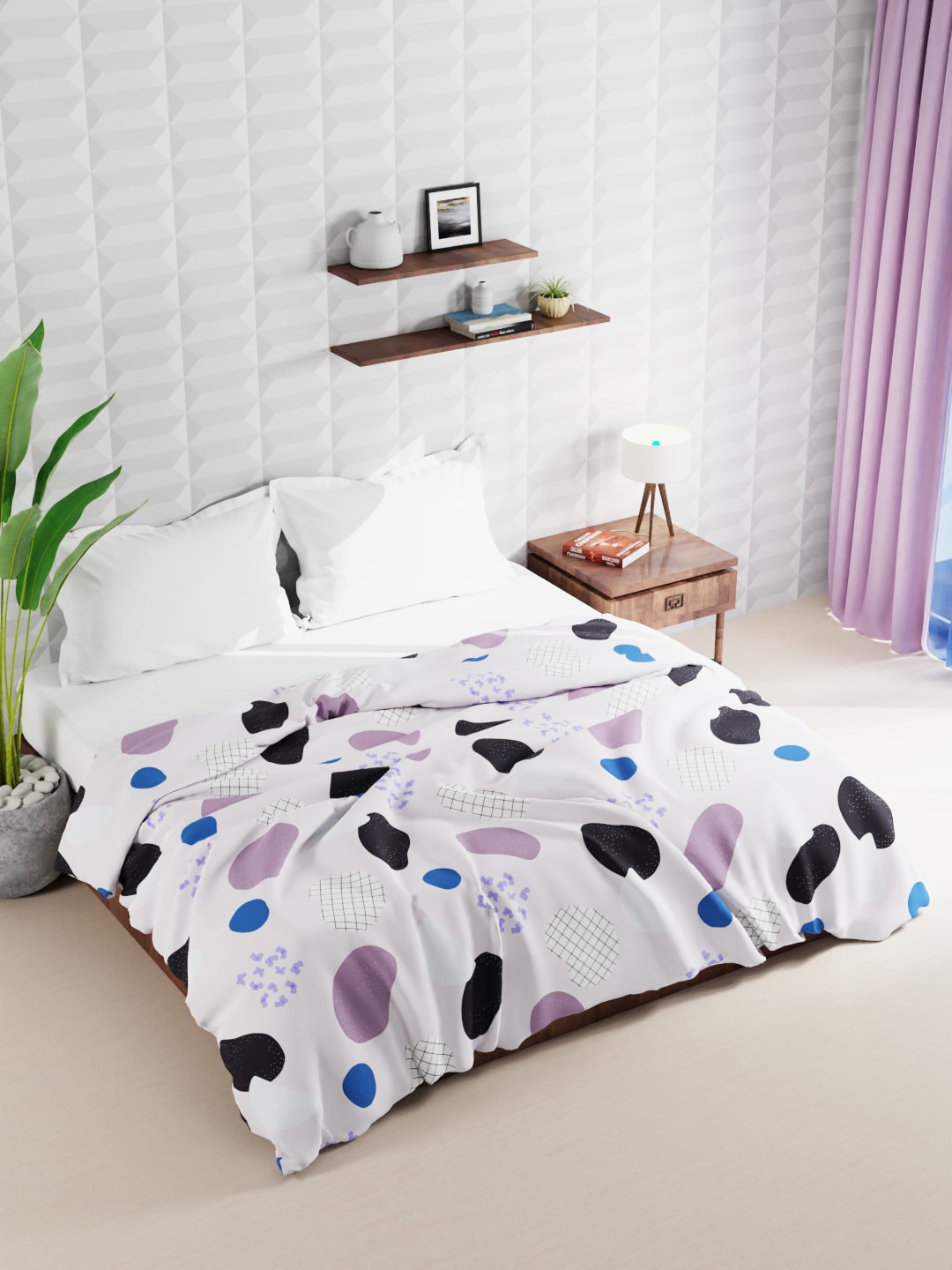 

BIANCA White Geometric Printed Microfiber Quilt