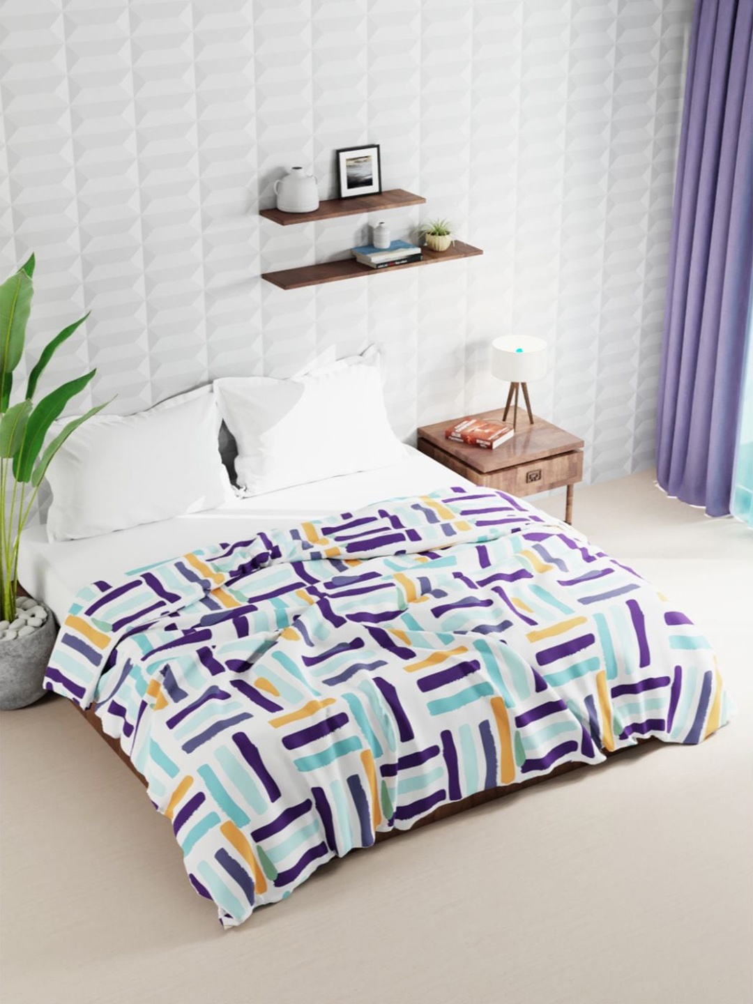 

BIANCA Geometric Microfiber AC Room 120 GSM Double Bed Quilt, White