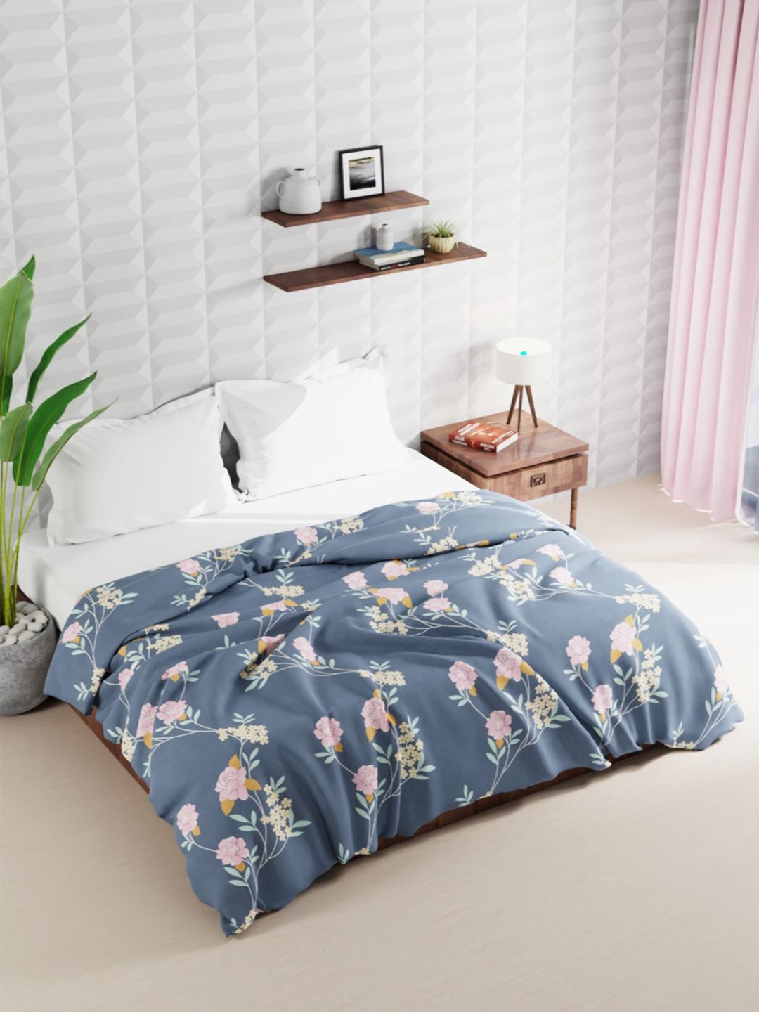 

BIANCA Floral Microfiber AC Room 120 GSM Double Bed Quilt, Grey