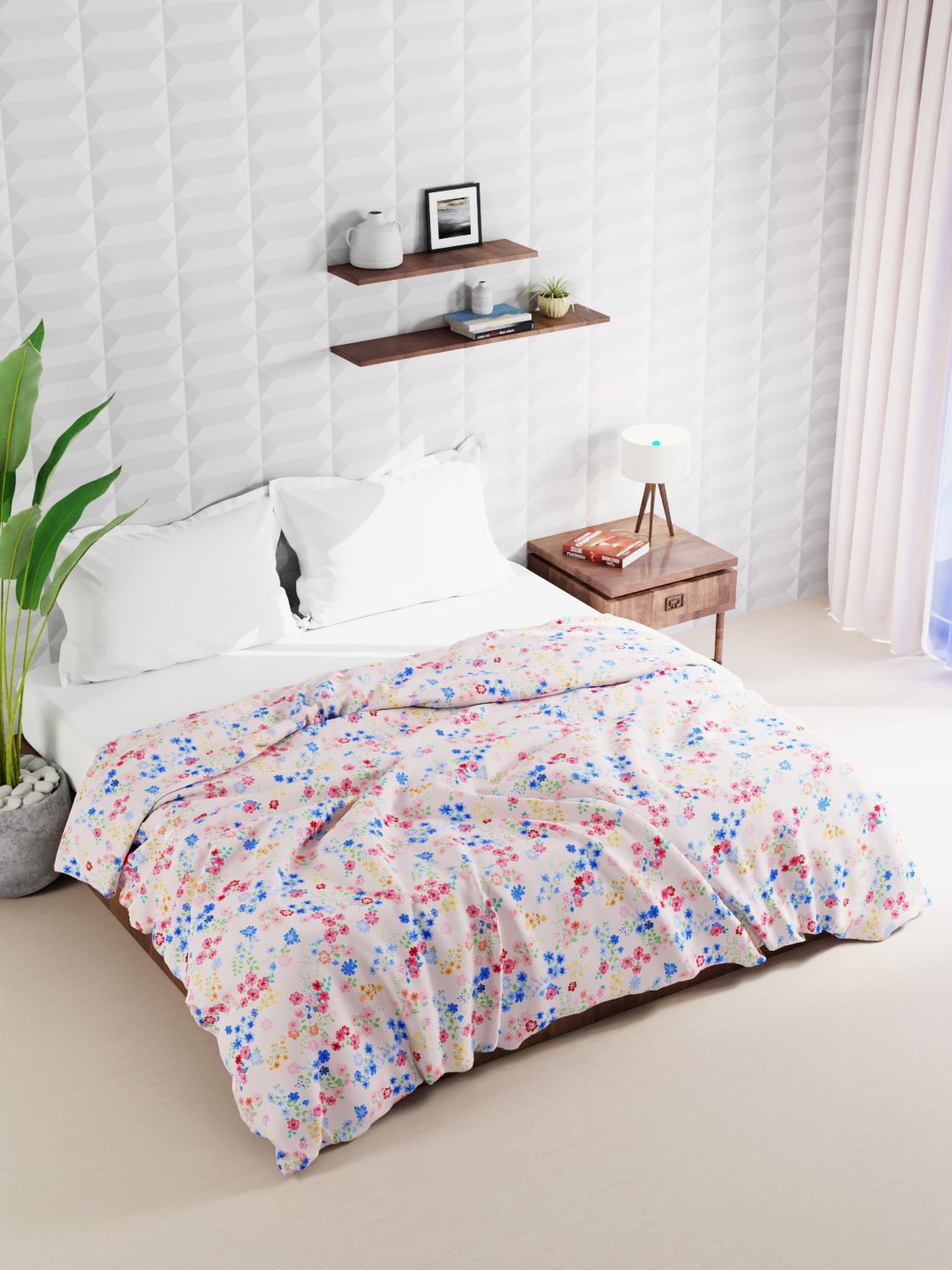 

BIANCA Pink & Blue Floral Microfiber AC Room Double Bed Quilt